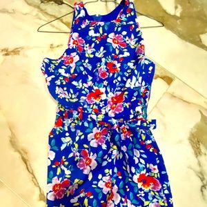 Blue floral romper with waist tie